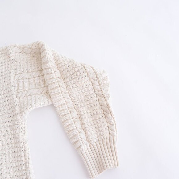 Vintage 90S Eddie Bauer Cream Cable Knit Nautical Mock Neck Sweater Medium - Picture 10 of 10